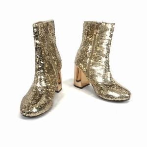 Gold sequin stacked heel disco booties Size 5.5